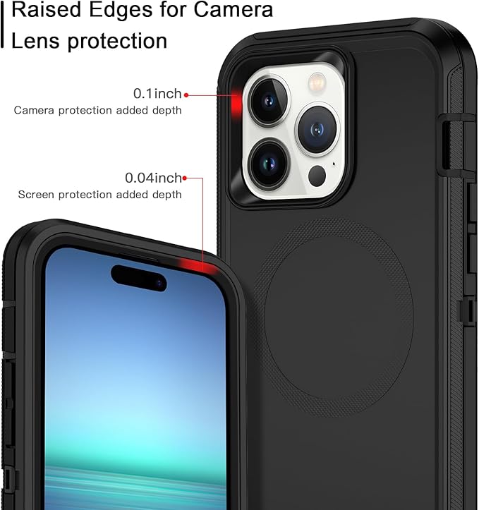 for iPhone 14 Pro Max Case [Compatible with MagSafe] Shockproof 3-Layer Full Body Protection Rugged Heavy Duty Cover Case for Apple iPhone 14 Pro Max 6.7",Black