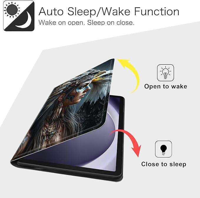 Case for Samsung Galaxy Tab A9+/A9 Plus 11” 2023 Model (SM-X210/X216/X218), Slim PU Leather Stand Cover with Auto Wake/Sleep, Multi-Angle Viewing & Shockproof, Native American Woman