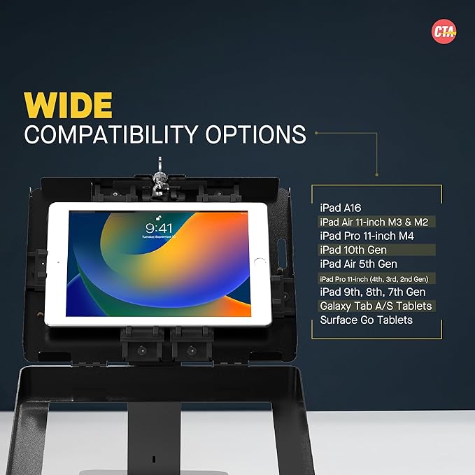 CTA Digital Sleek Rotating POS Desk Mount with Security Enclosure for iPad 10th Gen A16, iPad Air 11" M3 & M2, Pro 11", Galaxy Tab A7 & More - Black (PAD-RSDMB)