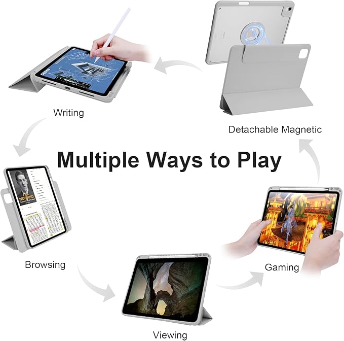 Case for iPad Air 13 Inch M3/M2 2025/2024, iPad Pro 12.9 Inch 6th/5th Generation 2022/2021 with Pencil Holder, Vertical Stand, Detachable Magnetic Trifold Stand Case,Auto Wake/Sleep, Gray