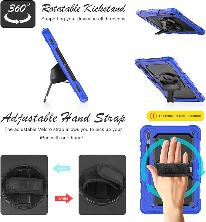 Case for Samsung Galaxy Tab S8 Plus 2022/S7 FE/S7 Plus 5G 12.4-inch Tablet Case Protective [with Screen Protector], Rotatable Kickstand, S Pen Holder, Hand/Shoulder Strap (Blue)