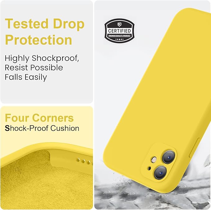 Vooii Compatible with iPhone 11 Case, Upgraded Liquid Silicone with [Flat Edges] [Camera Protection] [Soft Anti-Scratch Microfiber Lining] Phone Case for iPhone 11 6.1 inch - Yellow