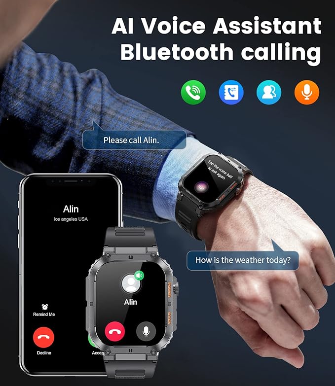 LIGE Military Smart Watches for Men with (Answer/Make Calls),400mAh Large Battery,1.96’’ DH,5ATM Waterproof Smartwatch,120+Sport Modes Heart Rate/Sleep Monitor for Android iOS Silicone