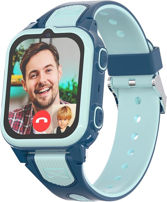 4G Kids Smart Watch Boys with GPS Tracker & Video Calling Texting, Smart Watch for Boys Age 5-12 with SOS Call Chat Camera Pedometer Alarm Calculator Games Phone Book, GPS Watch for Kids Gifts(Blue)