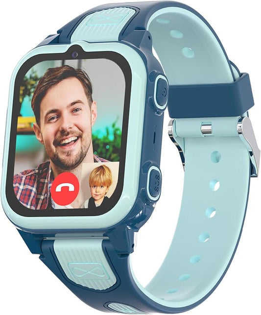 4G Kids Smart Watch Boys with GPS Tracker & Video Calling Texting, Smart Watch for Boys Age 5-12 with SOS Call Chat Camera Pedometer Alarm Calculator Games Phone Book, GPS Watch for Kids Gifts(Blue)