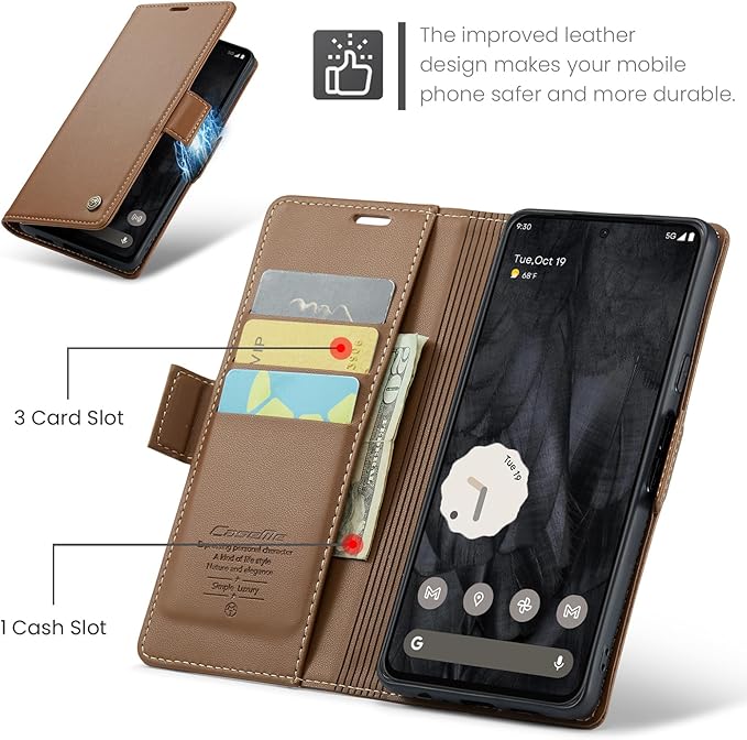 for Google Pixel 8 Pro Case, Premium PU Leather Wallet Case Flip Cover with [RFID Blocking][Card Holder][Stand Function] Shockproof Protective for Google 8 Pro, Brown
