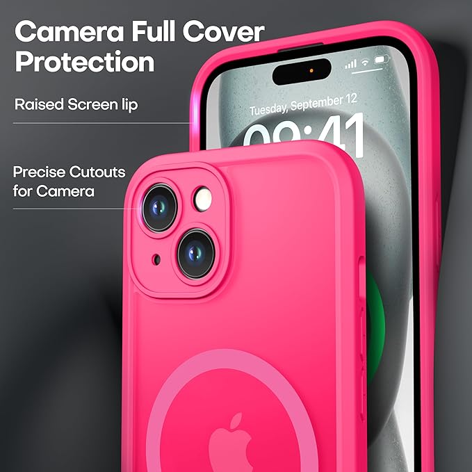 ImpactStrong Magnetic Guard Designed for iPhone 15 Case [Camera Protection] [Military Grade Drop Tested] [Compatible with MagSafe] Slim Translucent Matte Phone Case (6.1") - Hot Pink