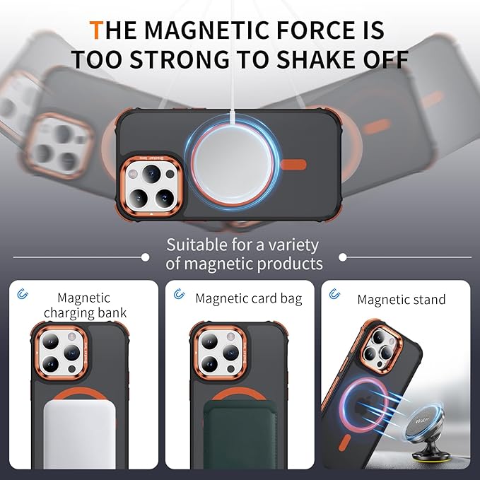 Magnetic for iPhone 14 Pro Max Case Orange with MagSafe Wireless Charging Heavy Duty Military-Grade Shockproof Protection Adjustable Kickstand Slim Matte Anti-Fingerprint Cover Men Women