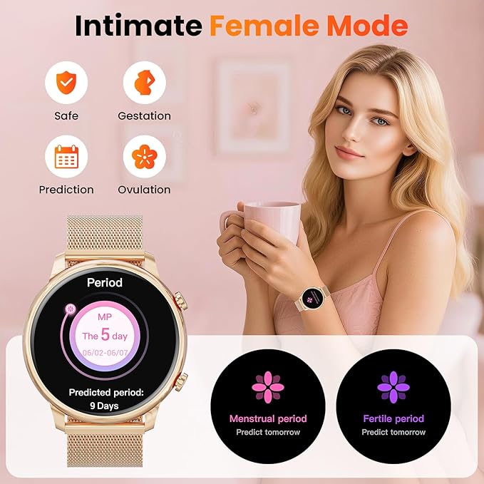 Hwagol Smart Watches for Women Android Phones iPhone Compatible(Bluetooth Call),1.39'' Round Sports Watch Fitness Tracker Heart Rate/SpO2/Sleep Monitor,Pedometer