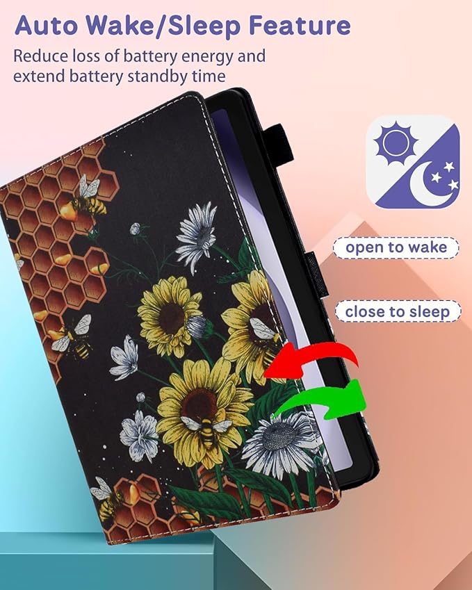 Case for Galaxy Tab A9+/A9 Plus 11 Inch 2024 (SM-X210/X216/X218), Funut PU Leather Folio Cover Multi-Angle Stand with Auto Wake/Sleep Case for Samsung Galaxy Tab A9 Plus/A9+ Tablet, Flower Beehive