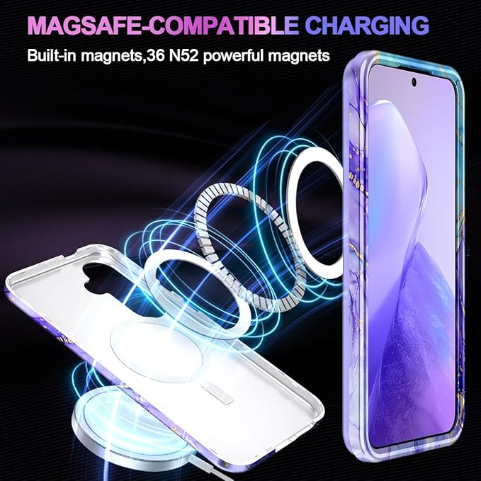 Casetego for Galaxy S24 FE Case,Compatible with MagSafe,[Military Grade Drop Test] Full Body Protection Slim Shockproof Rugged Marble Women Case for Samsung Galaxy S24 FE 6.7 inch,Cobalt Violet
