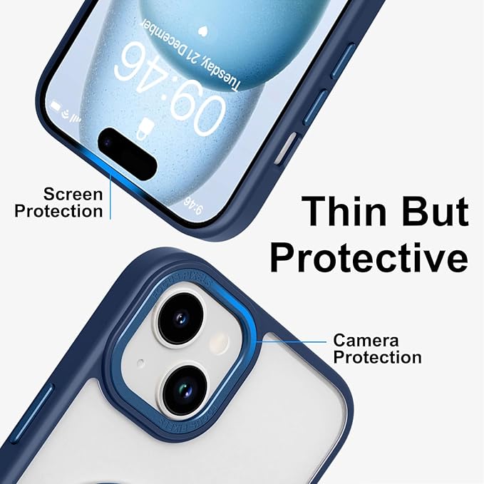 ZIYE Magnetic Case for iPhone 15 Plus Case with Stand [Compatible with MagSafe] Slim Shockproof Military Grade Heavy Duty Cover with 360 Rotatable Ring Kickstand for Women Men, Translucent Blue