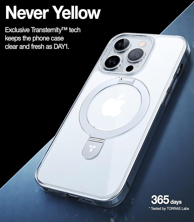 TORRAS Magnetic UPRO™ Ostand for iPhone 13 Pro Max Case 6.7 inch [Fit for MagSafe] Adjustable Stand [Never Yellow] [MIL-Grade Protection] Hard Clear Case for iPhone 13 Pro Max (2021), Full Clear