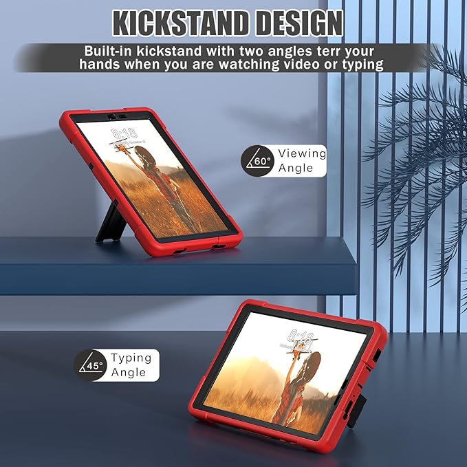 Bingcok for TCL TAB 8 LE Case, TCL TAB 8 LE Case for Kids, Heavy Duty Rugged Full-Body Hybrid Shockproof Drop Protection Cover for TCL Tab 8 LE (Model:9137W) 2023/TCL Tab 8 WiFi (Model:9132X) (2-Red)