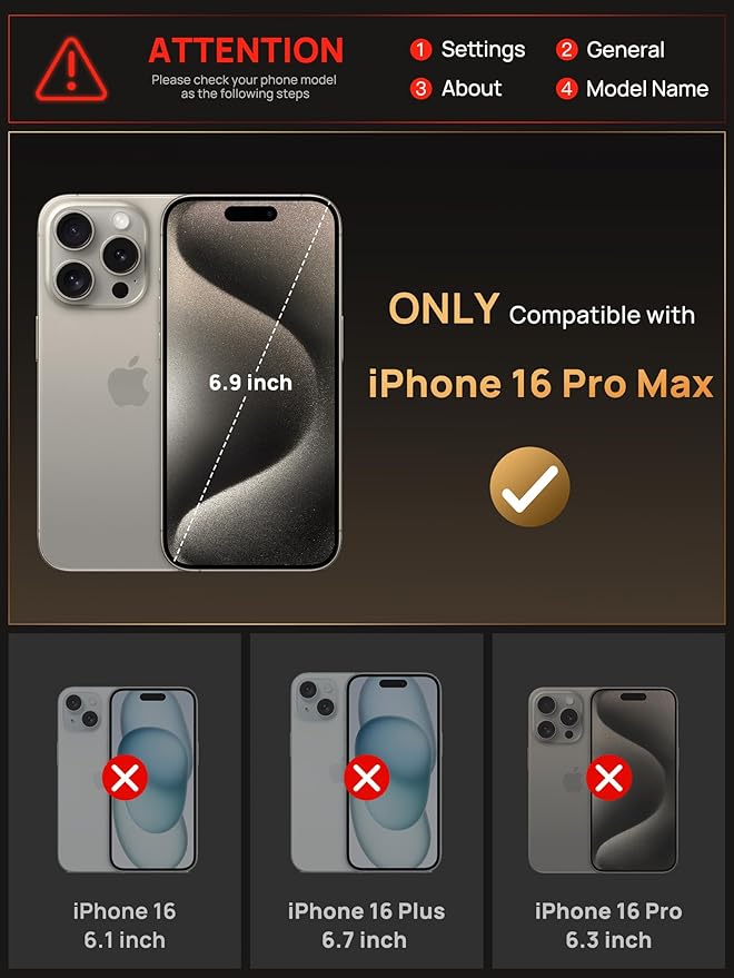 Vihibii for iPhone 16 Pro Max Case with [2X Screen Protector], Built-in Card Holder (4 Cards), [RFID Blocking] & Slide Camera Cover & Tempered Glass Films, Rugged Wallet Case for 16 Pro Max, Black