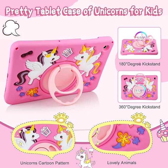 HianDier for Samsung Galaxy Tab A9+ Plus Case Cute Unicorn Silicone for Samsung A9 Plus Tablet Case with Detachable Strap and Rotatable Stand Shockproof Cover for Galaxy Tab A9+ 11" 2023-Rose Pink