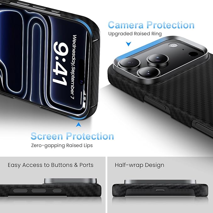 Aramid Fiber for iPhone 17 Pro Case Black/Grey(Twill), Compatible with MagSafe,Slim & Light, Case-Less Touch Feeling