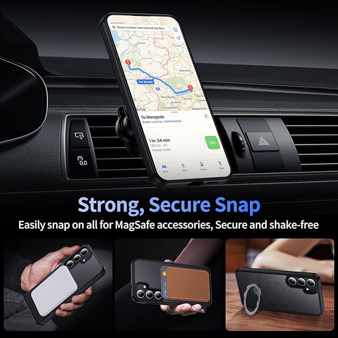 for Samsung Galaxy S25+ Plus Case,Compatible with Magsafe [Wireless Charging],with 360°Rotatable Magnetic Ring Stand Matte Translucent Slim Soft Edge Phone Kickstand,Black