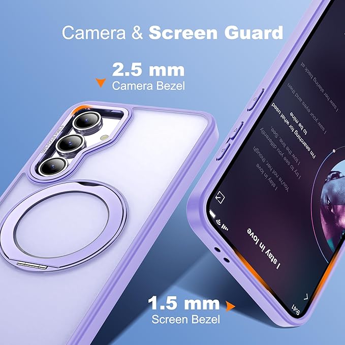for Samsung Galaxy S23 FE Case with 360° Rotatable Magnetic Ring Stand Compatible with Mag-Safe Military Protection Shockproof Matte Translucent Phone Case for Galaxy S23 FE,Purple