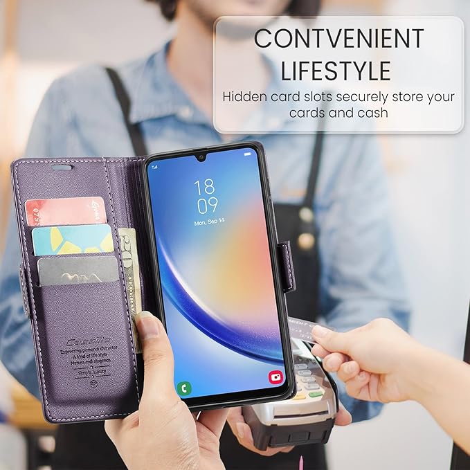 for Samsung Galaxy A34 5G Case, Premium PU Leather Wallet Case Flip Cover with [RFID Blocking][Card Holder][Stand Function] Shockproof Protective for Samsung Galaxy A34 5G, Purple