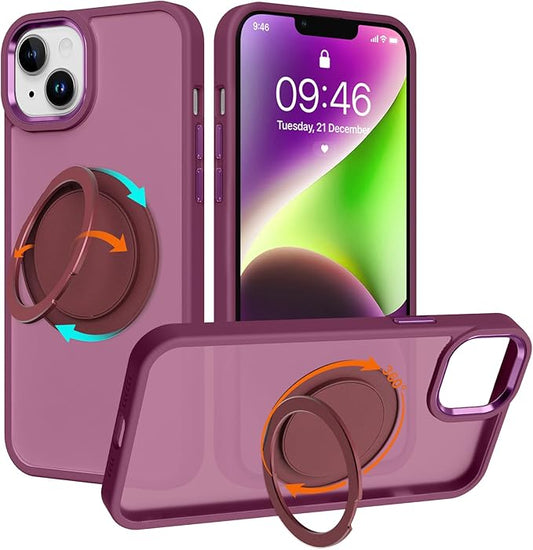 ZIYE Wine Red Case for iPhone 14 Plus Case with Stand [Compatible with MagSafe] Slim Heavy Duty Protection Military Grade Shockproof Magnetic Cover with 360 Rotatable Ring Kickstand for Women Men
