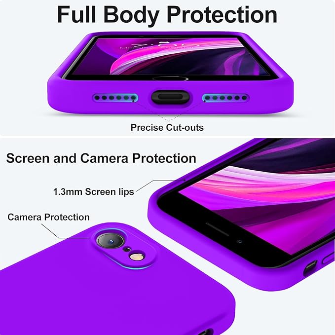 Vooii for iPhone SE Case 2022/3rd/2020,iPhone 8/7 Case, Upgraded Liquid Silicone with [Flat Edges] [Camera Protection] [Soft Anti-Scratch Microfiber Lining] Phone Case for iPhone SE - Neon Purple