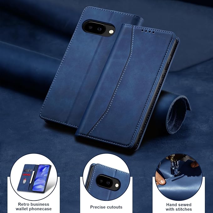 Jasonyu Flip Wallet Case for Google Pixel 9A,Leather Magnetic Folio Cover with Card Holder,Kickstand - TPU Shockproof Durable Protective Phone Case,Blue