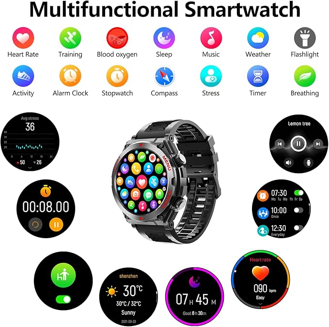 Military Smart Watches for Men(Answer/Make Calls), 1.52" HD Fitness Watch, AI Built-in,AI Face,Heart Rate Sleep Monitor, 100+ Sport Modes, Text, IP68 Waterproof Smartwatch for Android iOS