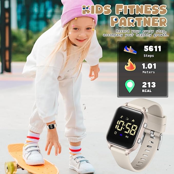 Kids Digital Watches for Boys Girls, Sports Watch with Fitness Tracker, Pedometer, Alarm Clocks, Stopwatch, No App Needed Waterproof Kids Watch, Gift for Teens Student Girls Boys Ages 5-14