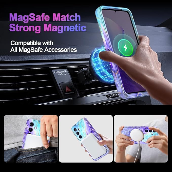 Casetego for Galaxy S24 Case,Compatible with MagSafe,[Military Grade Drop Test] Full Body Protection Slim Shockproof Rugged Marble Women Case for Samsung Galaxy S24 6.2 inch,Cobalt Violet