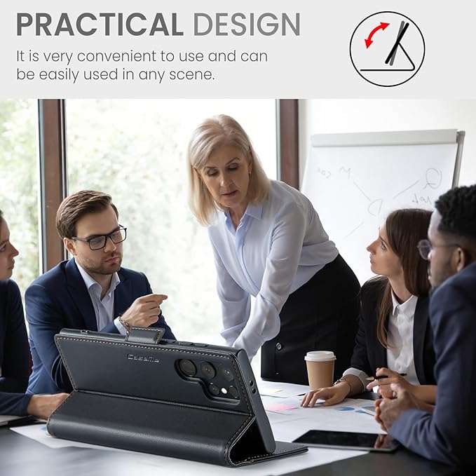 AUPAI for Samsung Galaxy S25 Ultra Wallet Case with Credit Card Holder, PU Leather RFID Blocking Folio Flip Kickstand Magnetic Clasp Protective Phone Cover for Women Men Black