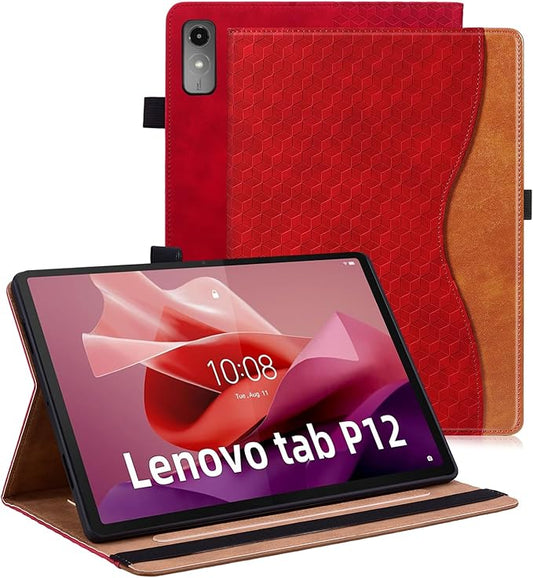 Case for Lenovo Tab P12 12.7 inch (TB370FU),Retro Folio Shell for Lenovo Xiaoxin Pad Pro 12.7 inch Multi-Angle Stand Cover PU Leather with Card Pocket,Red