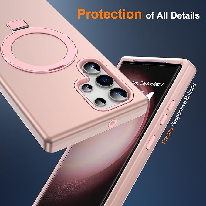 Designed for Samsung Galaxy S23 Ultra Case with Magnetic Ring Stand [Compatible with Mag-Safe][Military Grade Drop Protection][Build in Kickstand] S23 Ultra Phone Case 6.8",Rose Gold