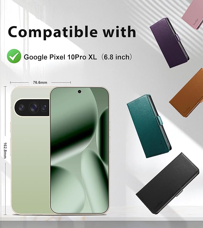 Wallet Flip Case for Google Pixel 10 Pro XL 5G - [RFID Blocking] Luxury PU Leather Card Holder Magnetic Phone Cover with Kickstand,Shockproof Protective Case,Pink