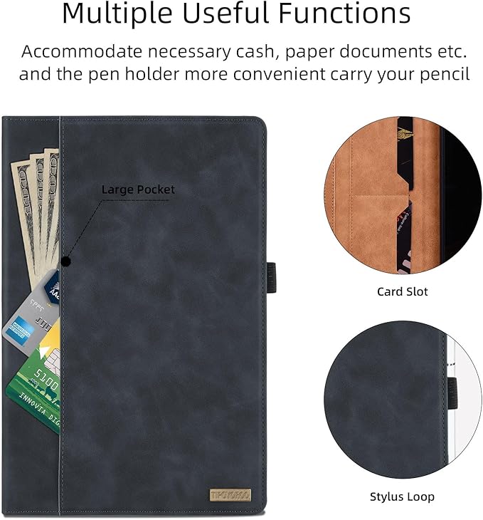 Case for Lenovo Tab M9 9.0 inch 2023 (TB-310FU) / Nook 9" Lenovo Tablet 2024, Multi-Angle Viewing Smart Cover with Pocket, Business PU Leather Flip Stand Cover-Black