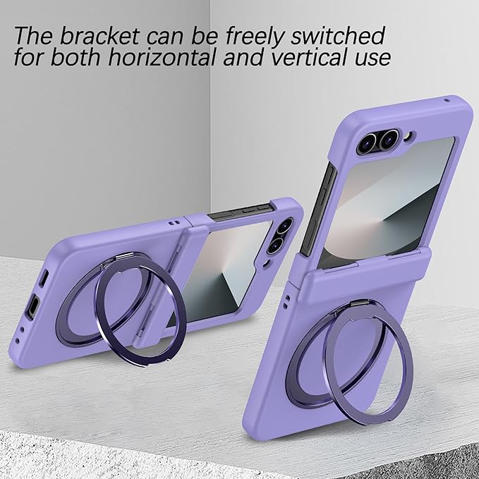 Magnetic Case for Samsung Galaxy Z Flip 6 Compatible with Magsafe, Built-in Kickstand & TPU Hinge Protection Flip 6 Case, Matte PC Cover Ultra Shockproof Phone Case for Z Flip6 (Light Purple)