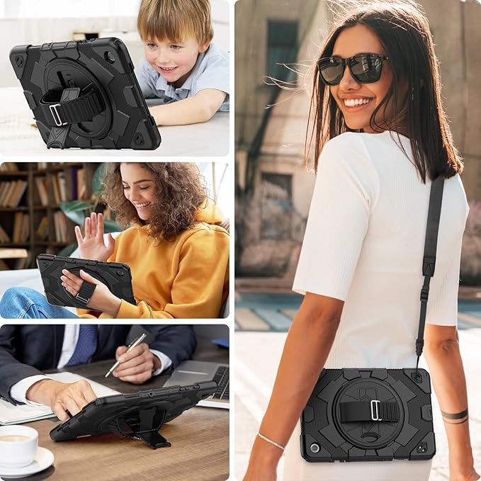 HXCASEAC Case for Samsung Galaxy Tab A9 Plus/A9+ 11 Inch with Screen Protector/Adjustable Hand Strap/Pen Holder, 3-Layer Drop Proof SM-X210/X216/X218- Black