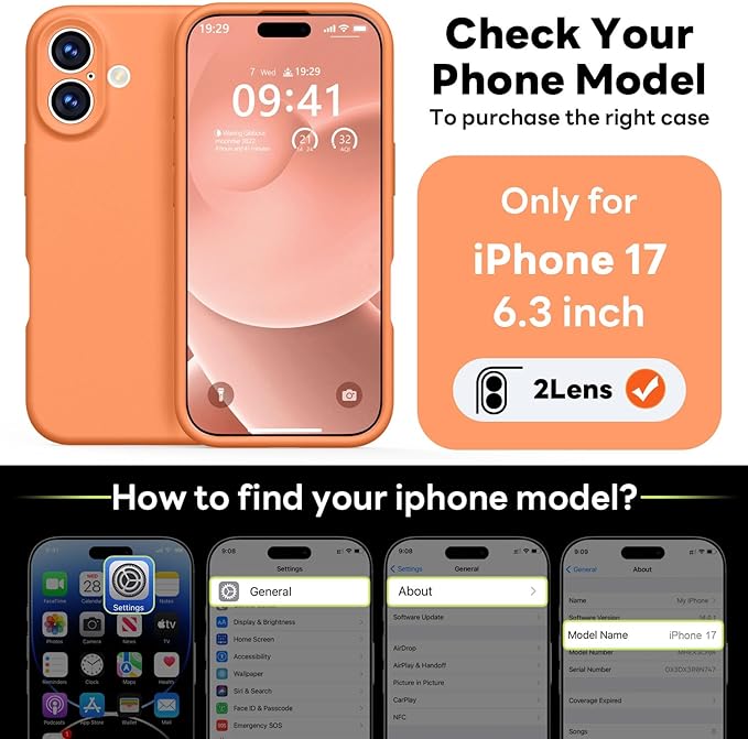 Vooii Magnetic Compatible with iPhone 17 Case (Compatible with Magsafe) (Upgraded Camera Protection) Liquid Silicone Shockproof Full Body Protective Phone Cover for Women Men, Bright Orange, 6.3"