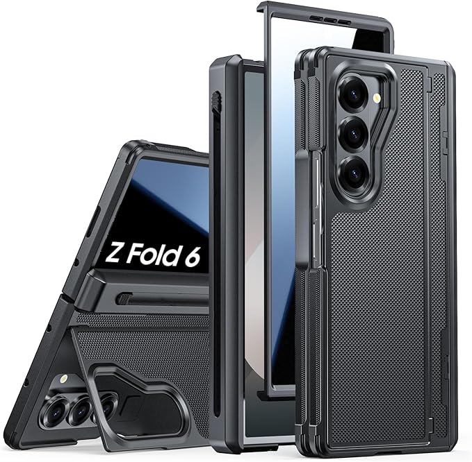 for Galaxy Z Fold 6 Case, S Pen Holder & Privacy Screen Protector & Kickstand & Hinge Protection, Slim Rugged Military-Grade Shockproof Protective Phone Case for Samsung Fold 6 Case (Black)