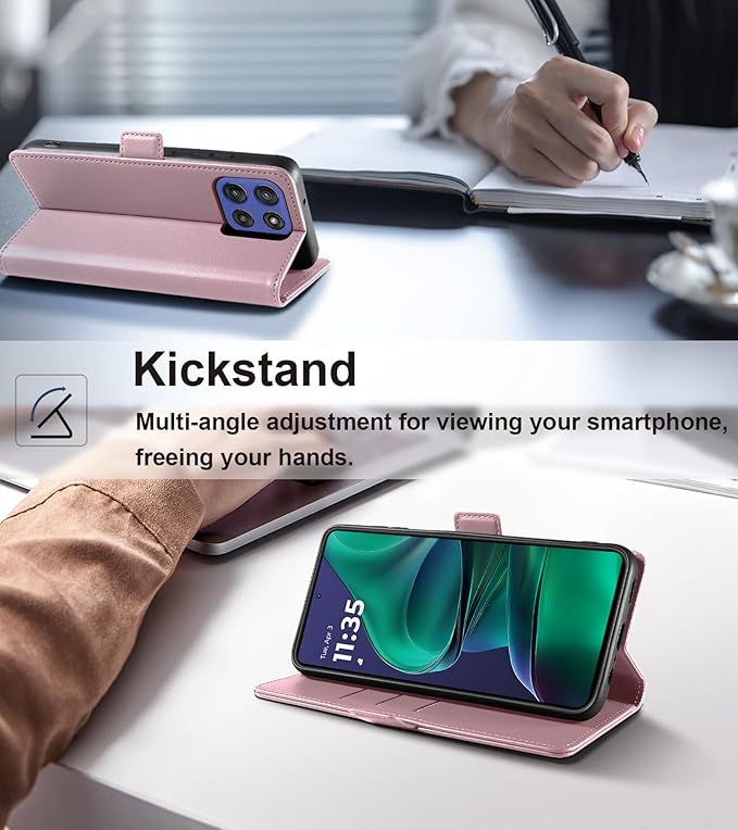 Wallet Flip Case for Moto G Stylus 5G (2025) - [RFID Blocking] Luxury PU Leather Card Holder Magnetic Phone Cover with Kickstand,Shockproof Protective Case,Pink