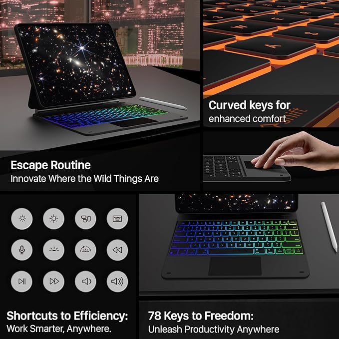 typecase Keyboard Case for iPad Air 13 and iPad Pro 12.9 (6th,5th,4th,3rd Gen),Magic-Style for iPad Pro 12.9,Magnetic Keyboard,Built-in trackpad,11 Colors Backlight,James Webb Orange