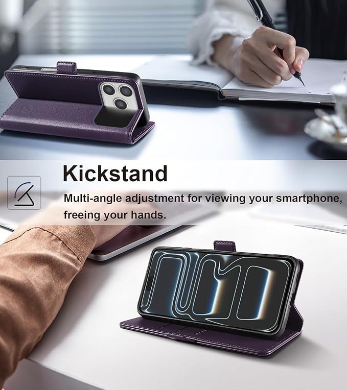 Wallet Flip Case for iPhone 17 Pro 5G - [RFID Blocking] Luxury PU Leather Card Holder Magnetic Phone Cover with Kickstand,Shockproof Protective Case,Purple