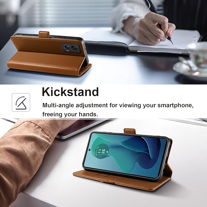 Wallet Flip Case for Moto G 5G (2024) - [RFID Blocking] Luxury PU Leather Card Holder Magnetic Phone Cover with Kickstand,Shockproof Protective Case,Brown