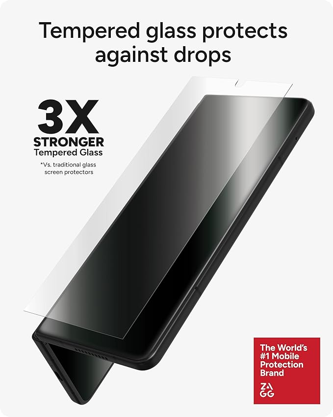 ZAGG Glass+ Samsung Galaxy Z Fold7 Screen Protector (Front Screen Only) – 3x Stronger, Scratch-Resistant, Smudge-Resistant, Fingerprint Scanner Compatible, InvisibleShield, Easy Installation