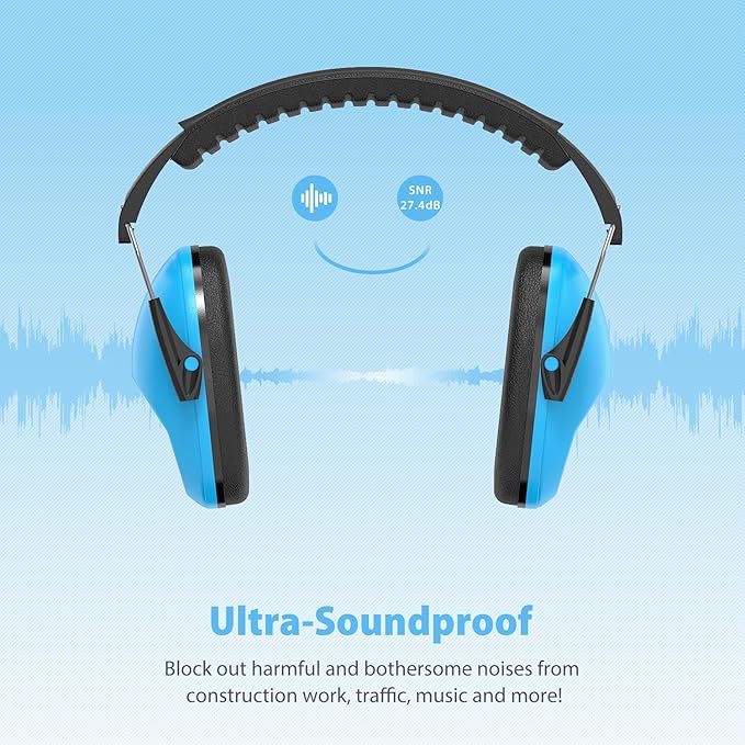 Dr.meter Ear Muffs for Noise Reduction: EM100 27.4SNR Kids Noise Cancelling Headphones with Adjustable Headband - Adults Kids Ear Protection for Monster Truck Concert Autistic Sensory 2PACK