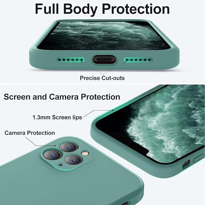 Vooii Compatible with iPhone 11 Pro Case, Upgraded Liquid Silicone with [Flat Edges] [Camera Protection] [Soft Anti-Scratch Microfiber Lining] Phone Case for iPhone 11 Pro 5.8 inch - Pine Green