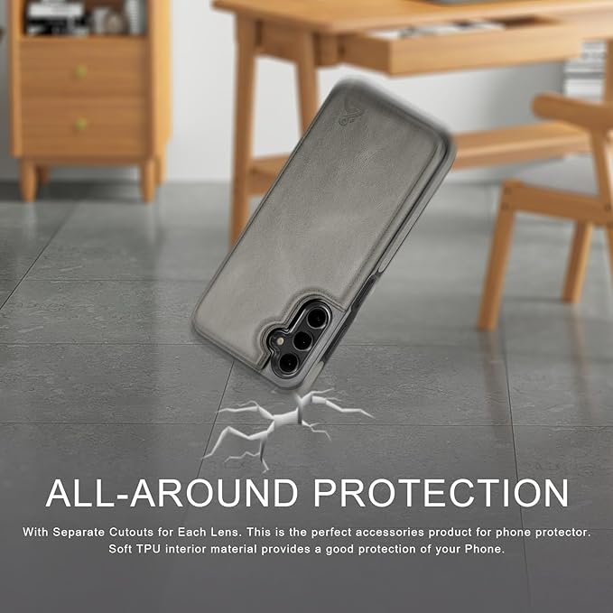 DJDUCK Designed for Samsung Galaxy S25 Plus Case Wallet with Card Holder, [Magnetic Clasp Cover] [RFID Blocking Leather Protection] Shockproof Women Men Cases for Samsung S25 Plus Grey