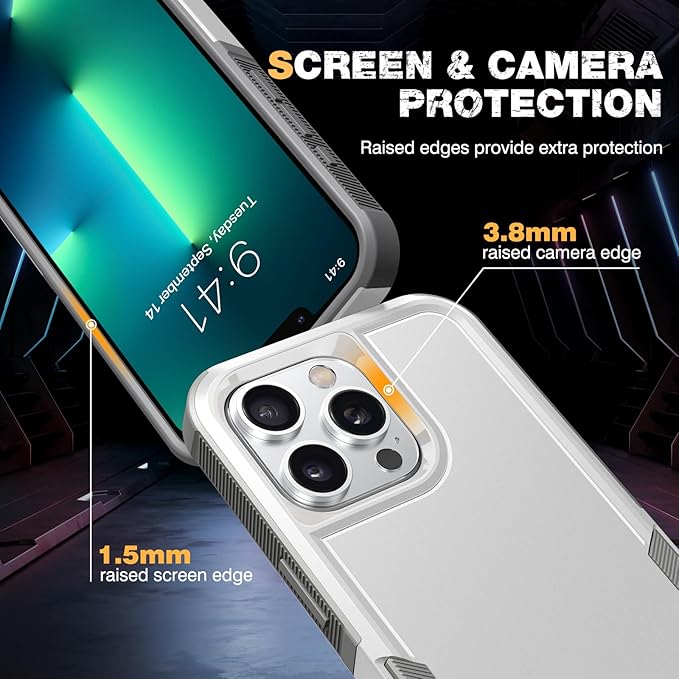 Diaclara Designed for iPhone 13 Pro Max Case, [with Privacy Screen Protector] [Anti Spy] [Military Grade Drop Protection] Heavy Duty Full-Body Shockproof Phone Case, White