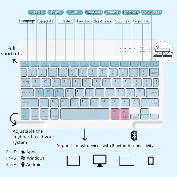 MMK Galaxy Tab A9 Plus Case with Keyboard, Samsung A9 Plus Tablet Case Keyboard (11" 2023, SM-X210/X216/X218), Wireless Detachable-Glacier Blue