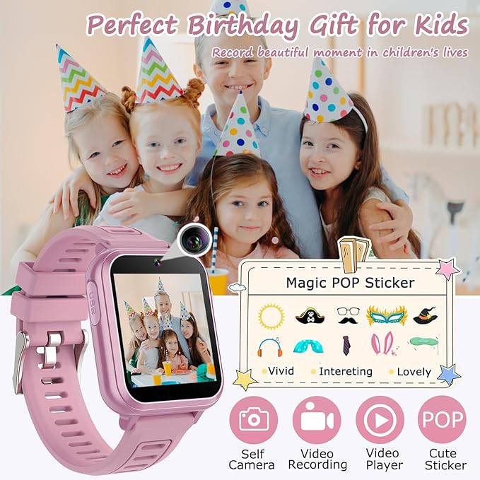 Smart Watch for Kids with 36 Games HD Touch Touchscreen Alarm Clock, Camera Music Player Pedometer Flashlight 12/24 hr Video & Audio Recording, Toys Gift for 3-12 Years Old Girls